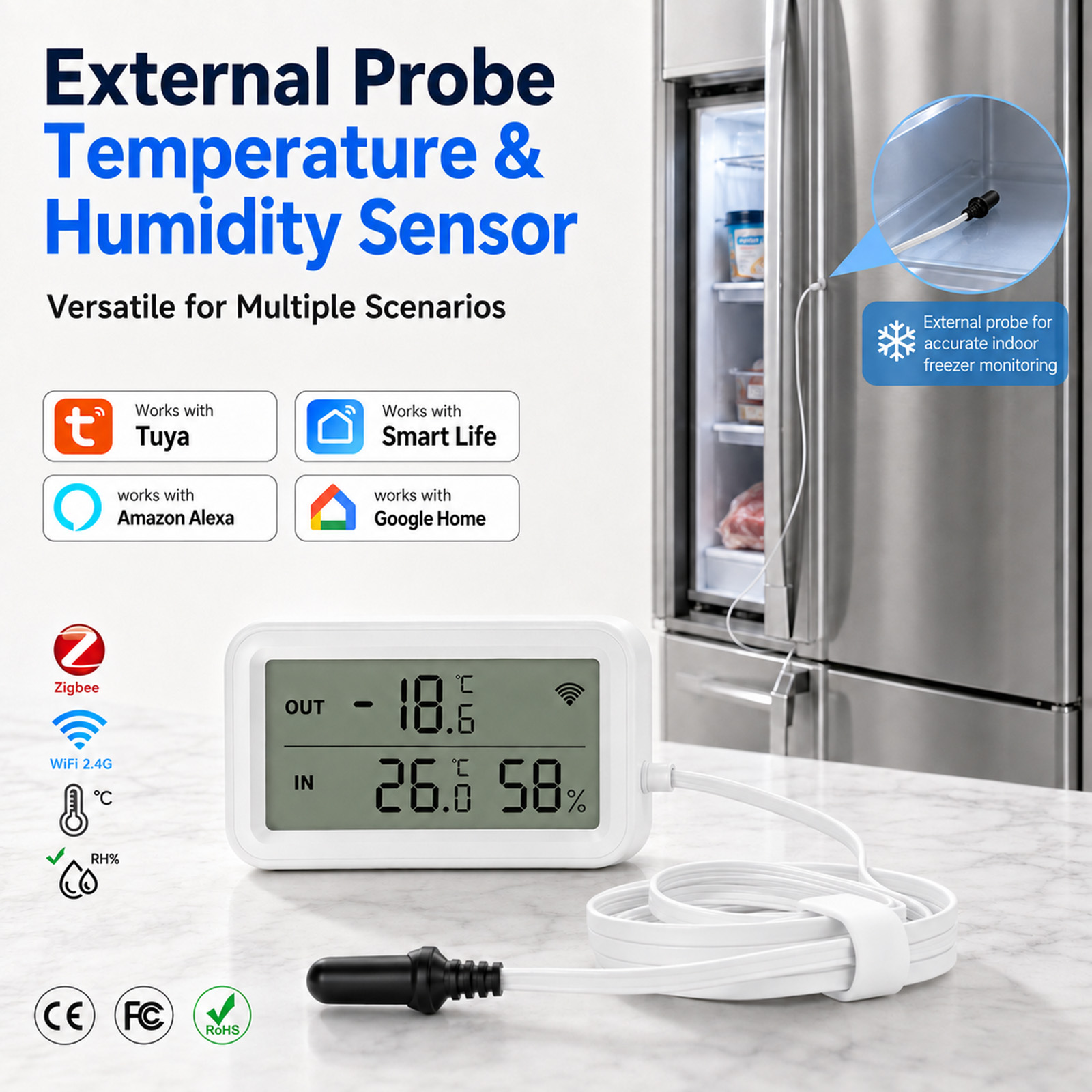 Smart Home Alexa - External Waterproof Probe Temperature Humidity Sensor