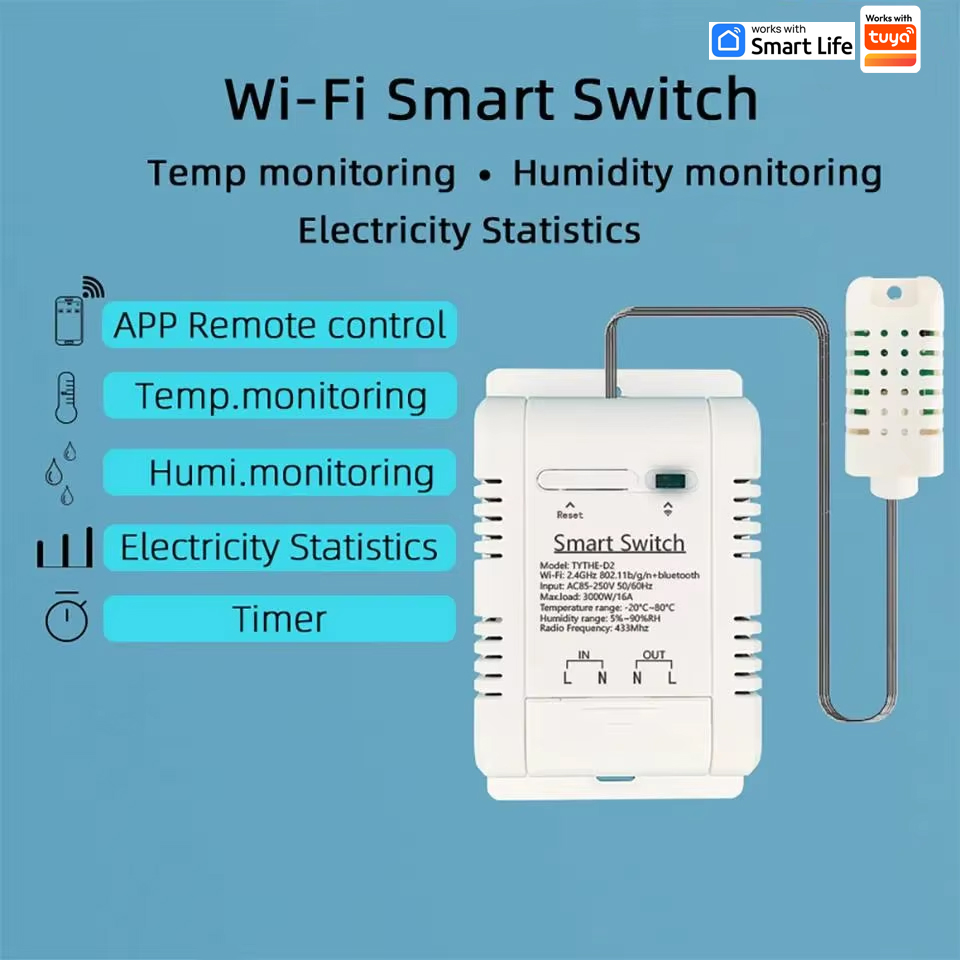 Work with Tuya 16A 3000W WiFi  - Smart Energy Monitor recension och pris